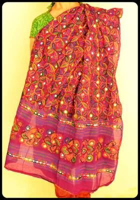 Purple Multicolour Kutch Aari work Embroidery with mirror work fully done over Dupatta 3