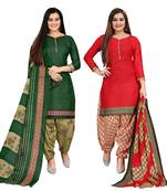 green and red cotton printed unstitched salwar suit material (combo of 2)