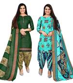 green and turquoise blue cotton printed unstitched salwar suit material (combo of 2)