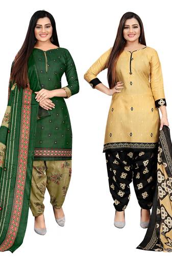 Rajnandini multicolor cotton printed unstitched salwar suit material (combo of 2)