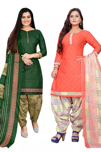 multicolor cotton blend printed unstitched salwar suit material (combo of 2)