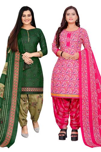 Rajnandini multicolor cotton blend printed unstitched salwar suit material (combo of 2)