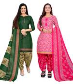 multicolor cotton blend printed unstitched salwar suit material (combo of 2)