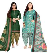 multicolor cotton blend printed unstitched salwar suit material (combo of 2)