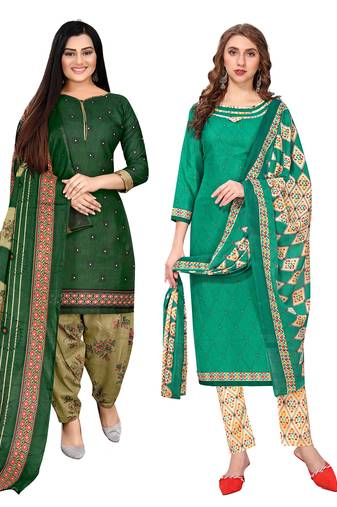 multicolor cotton blend printed unstitched salwar suit material (combo of 2)
