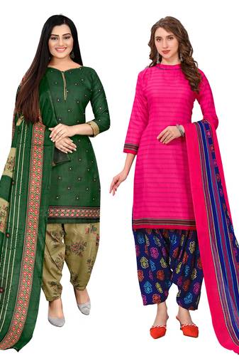 multicolor cotton blend printed unstitched salwar suit material (combo of 2)