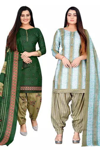 multicolor cotton blend printed unstitched salwar suit material (combo of 2)