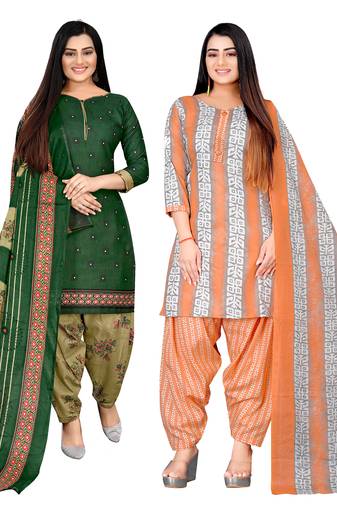 multicolor cotton blend printed unstitched salwar suit material (combo of 2)