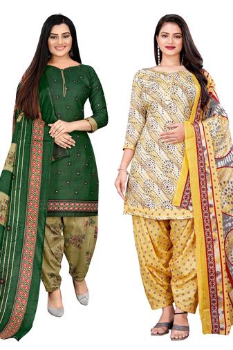 multicolor cotton blend printed unstitched salwar suit material (combo of 2)