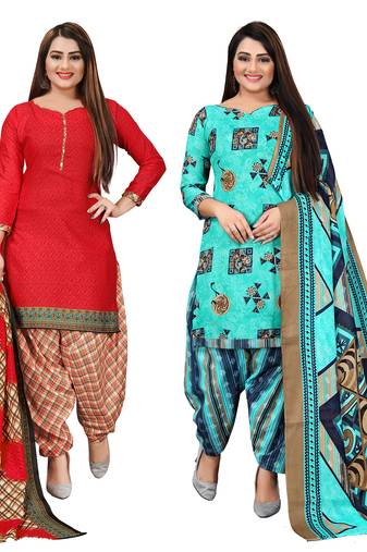 multicolor cotton printed unstitched salwar suit material (combo of 2)