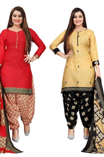 multicolor cotton printed unstitched salwar suit material (combo of 2)