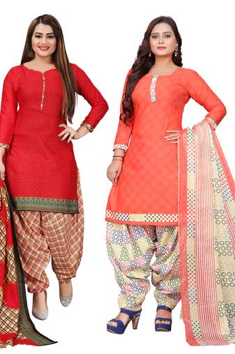 multicolor cotton blend printed unstitched salwar suit material (combo of 2)