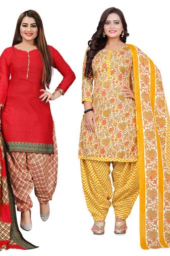multicolor cotton blend printed unstitched salwar suit material (combo of 2)