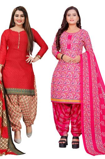 multicolor cotton blend printed unstitched salwar suit material (combo of 2)