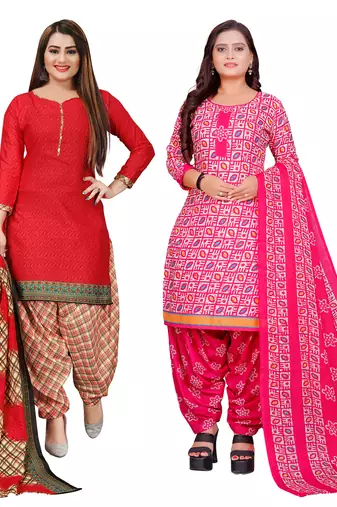 multicolor cotton blend printed unstitched salwar suit material (combo of 2)