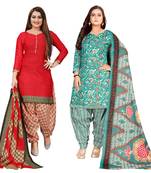 multicolor cotton blend printed unstitched salwar suit material (combo of 2)
