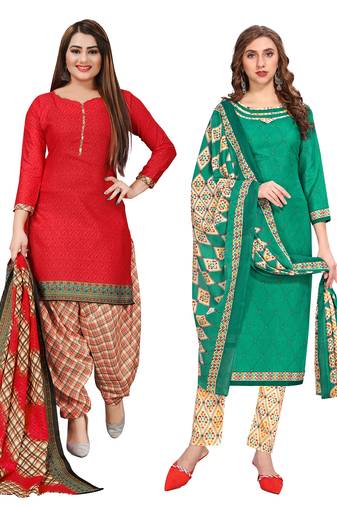 multicolor cotton blend printed unstitched salwar suit material (combo of 2)