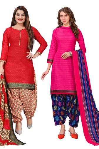multicolor cotton blend printed unstitched salwar suit material (combo of 2)
