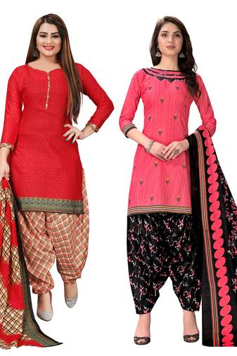 multicolor cotton blend printed unstitched salwar suit material (combo of 2)
