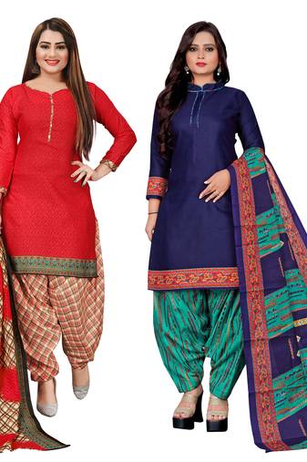 multicolor cotton blend printed unstitched salwar suit material (combo of 2)