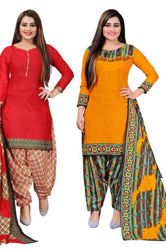 multicolor cotton blend printed unstitched salwar suit material (combo of 2)
