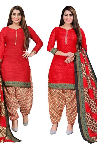 multicolor cotton blend printed unstitched salwar suit material (combo of 2)