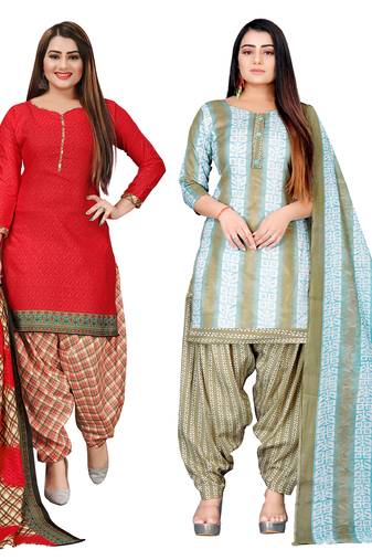 multicolor cotton blend printed unstitched salwar suit material (combo of 2)
