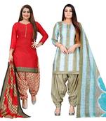 multicolor cotton blend printed unstitched salwar suit material (combo of 2)