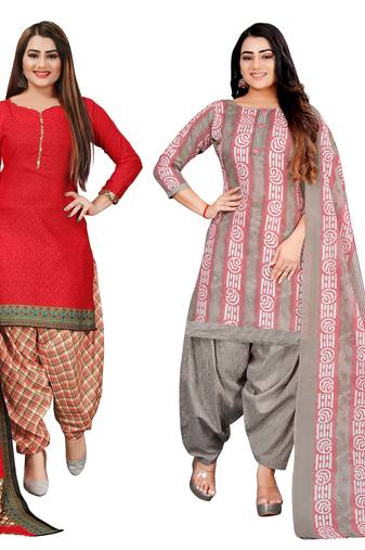 multicolor cotton blend printed unstitched salwar suit material (combo of 2)
