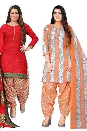 multicolor cotton blend printed unstitched salwar suit material (combo of 2)