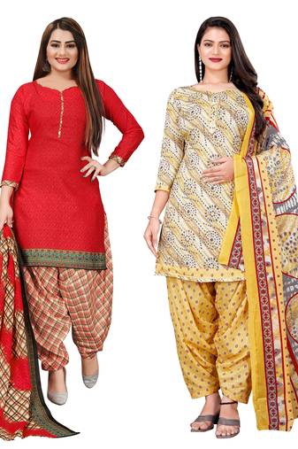 multicolor cotton blend printed unstitched salwar suit material (combo of 2)