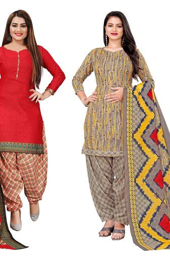 Rajnandini multicolor cotton blend printed unstitched salwar suit material (combo of 2)