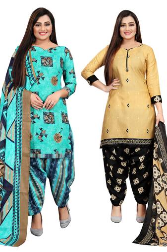multicolor cotton blend printed unstitched salwar suit material (combo of 2)