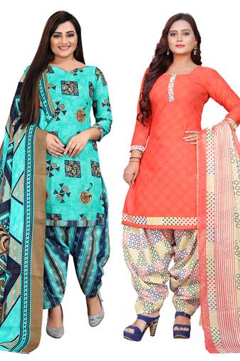 multicolor cotton blend printed unstitched salwar suit material (combo of 2)