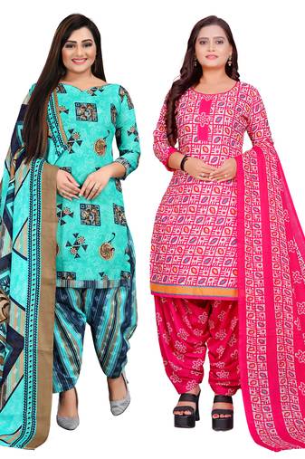 multicolor cotton blend printed unstitched salwar suit material (combo of 2)