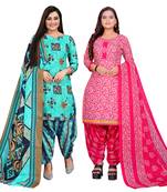 multicolor cotton blend printed unstitched salwar suit material (combo of 2)