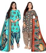 multicolor cotton blend printed unstitched salwar suit material (combo of 2)