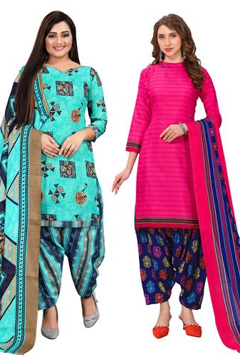 multicolor cotton blend printed unstitched salwar suit material (combo of 2)