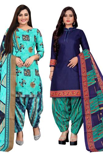 multicolor cotton blend printed unstitched salwar suit material (combo of 2)