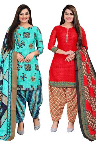 multicolor cotton blend printed unstitched salwar suit material (combo of 2)