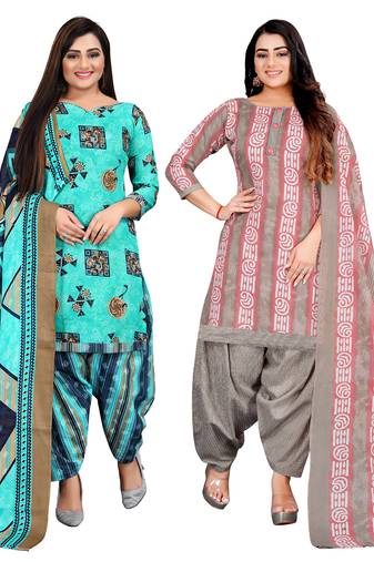 multicolor cotton blend printed unstitched salwar suit material (combo of 2)