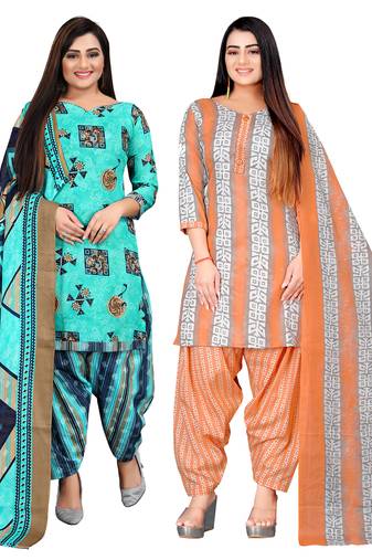 multicolor cotton blend printed unstitched salwar suit material (combo of 2)
