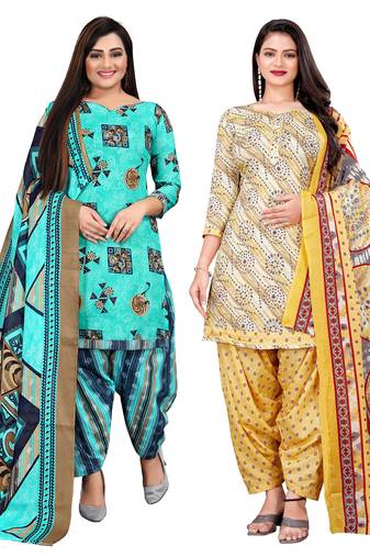 multicolor cotton blend printed unstitched salwar suit material (combo of 2)