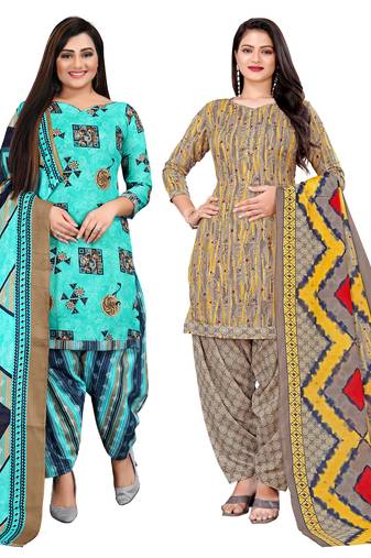 Rajnandini multicolor cotton blend printed unstitched salwar suit material (combo of 2)