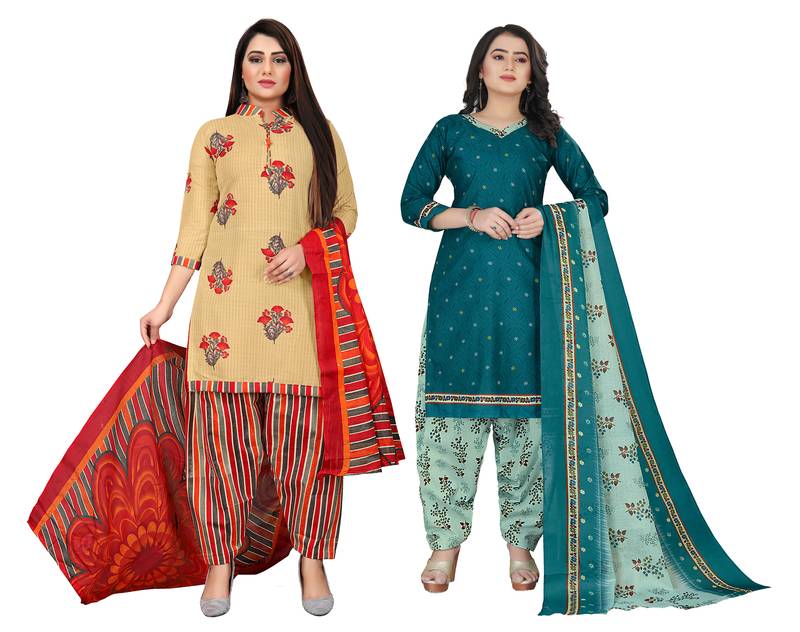 Rajnandini multicolor cotton blend printed unstitched salwar suit material (combo of 2)