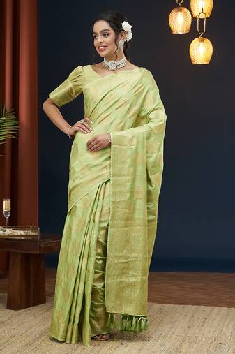 Pistagreen jacquard zari work design viscose dola silk saree traditional saree with blouse