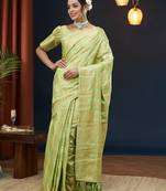 Pistagreen jacquard zari work design viscose dola silk saree traditional saree with blouse