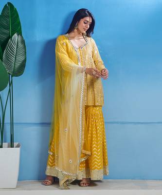 Yelow georgette kurta set 1