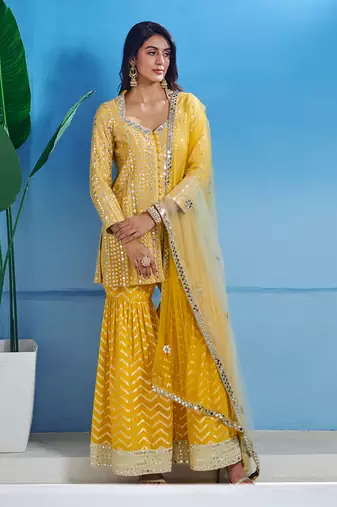 Yelow georgette kurta set