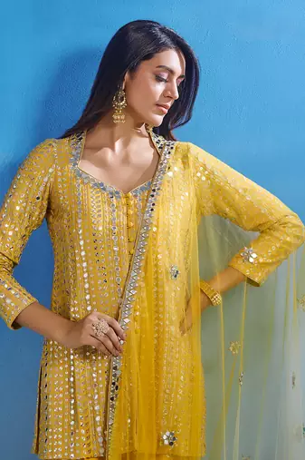 Yelow georgette kurta set